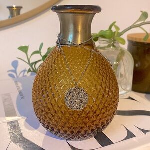 Vintage Compressed Paper Clip Pendant Gold Necklace